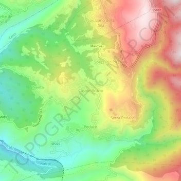 Topografisk kort Casole Bruzio, højde, terræn