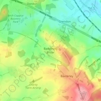 Topografisk kort Baddesley Ensor, højde, terræn