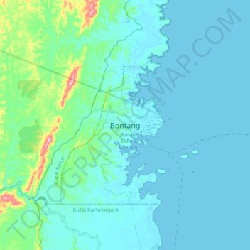 Topografisk kort Bontang, højde, terræn