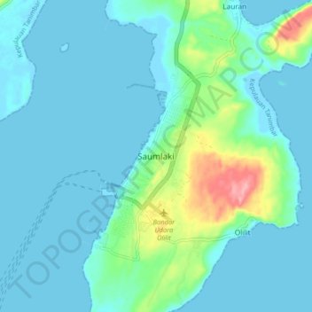 Topografisk kort Saumlaki, højde, terræn