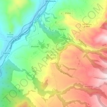 Topografisk kort Monticchio Bagni, højde, terræn