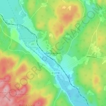 Topografisk kort Dals Långed, højde, terræn