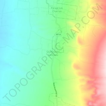Topografisk kort Quebracho Ladeado, højde, terræn