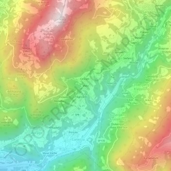Topografisk kort Mala, højde, terræn