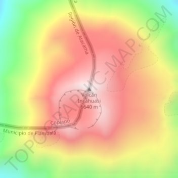 Topografisk kort Volcán Incahuasi, højde, terræn