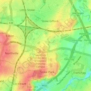 Topografisk kort Harry Stoke, højde, terræn