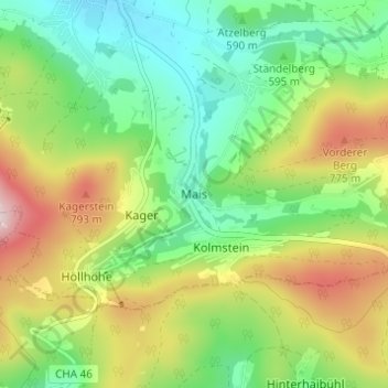 Topografisk kort Mais, højde, terræn