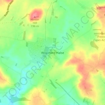 Topografisk kort Woodford Halse, højde, terræn