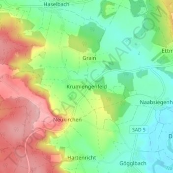 Topografisk kort Krumlengenfeld, højde, terræn