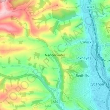 Topografisk kort Nadderwater, højde, terræn