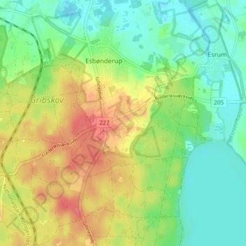 Topografisk kort Esbønderup Kohave, højde, terræn