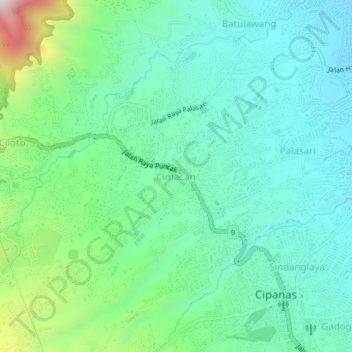 Topografisk kort Cimacan, højde, terræn