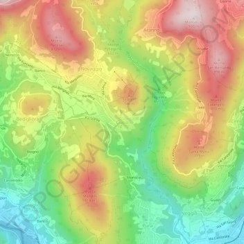 Topografisk kort Curio, højde, terræn
