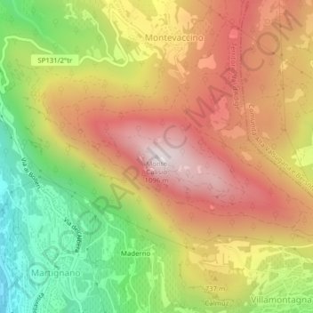 Topografisk kort Monte Calisio, højde, terræn