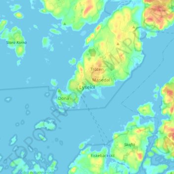 Topografisk kort Lysekil, højde, terræn