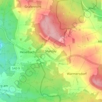 Topografisk kort Meldau, højde, terræn
