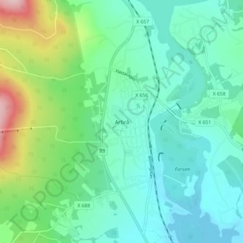 Topografisk kort Arbrå, højde, terræn
