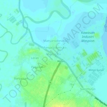 Topografisk kort Manyarejo, højde, terræn