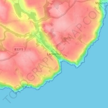 Topografisk kort Lamorna, højde, terræn