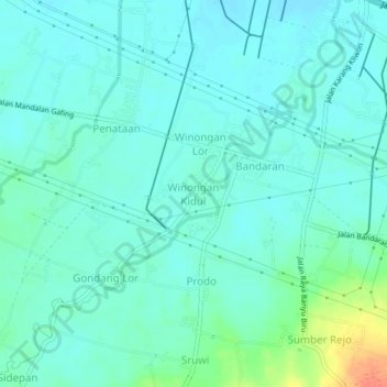 Topografisk kort Winongan Kidul, højde, terræn