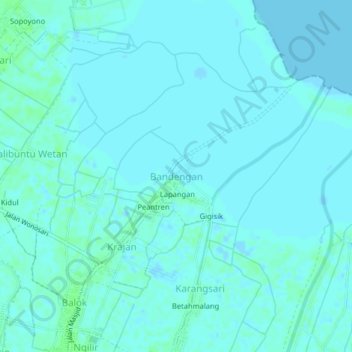 Topografisk kort Bandengan, højde, terræn