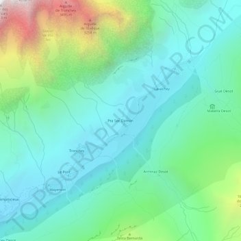 Topografisk kort Pra Sec Damon, højde, terræn