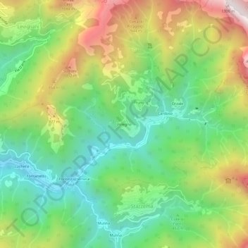 Topografisk kort Volegno, højde, terræn