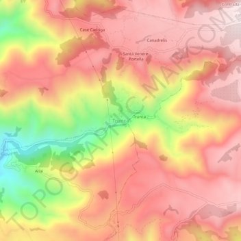 Topografisk kort Trunca, højde, terræn