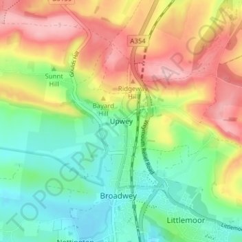 Topografisk kort Upwey, højde, terræn
