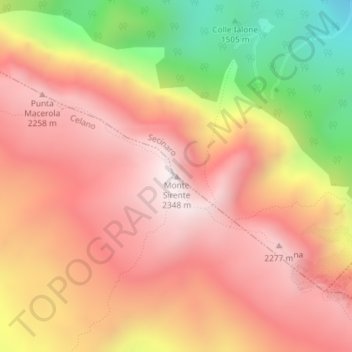 Topografisk kort Monte Sirente, højde, terræn
