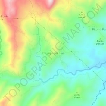 Topografisk kort Pitung Penanian, højde, terræn