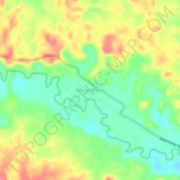 Topografisk kort Wono Mulyo, højde, terræn