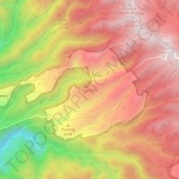 Topografisk kort Ngadas, højde, terræn