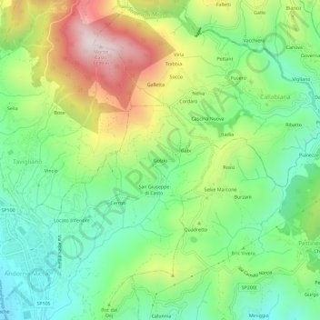 Topografisk kort Golzio, højde, terræn