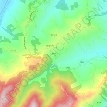 Topografisk kort Comini, højde, terræn