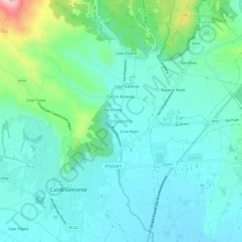 Topografisk kort Preparetto, højde, terræn