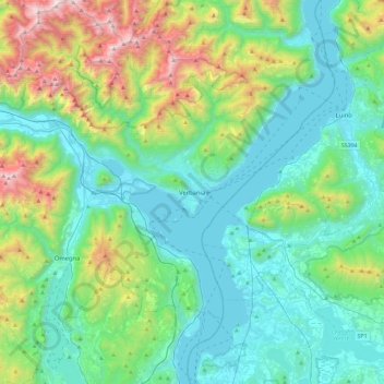 Topografisk kort Verbania, højde, terræn