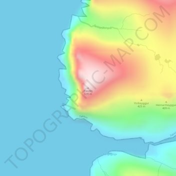 Topografisk kort Høvdin, højde, terræn