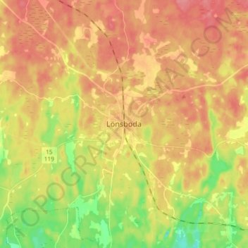 Topografisk kort Lönsboda, højde, terræn