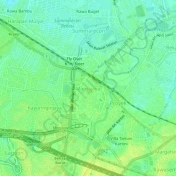 Topografisk kort Margajaya, højde, terræn