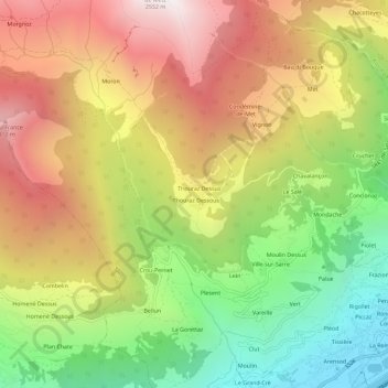 Topografisk kort Thouraz, højde, terræn