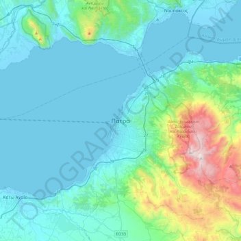 Topografisk kort Patras, højde, terræn