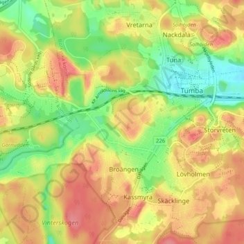 Topografisk kort Segersjö, højde, terræn