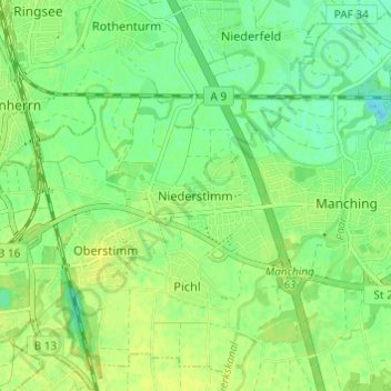 Topografisk kort Niederstimm, højde, terræn