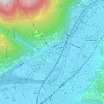 Topografisk kort Monte Carasso, højde, terræn