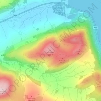 Topografisk kort Sale Fell, højde, terræn