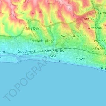 Topografisk kort Portslade by Sea, højde, terræn