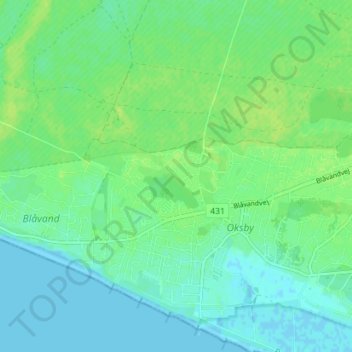 Topografisk kort Vandflod, højde, terræn