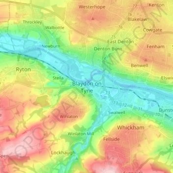 Topografisk kort Blaydon on Tyne, højde, terræn