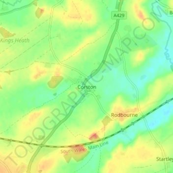 Topografisk kort Corston, højde, terræn